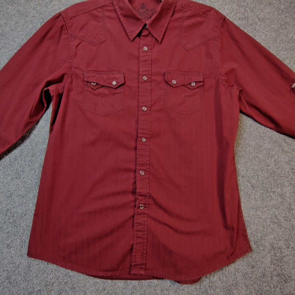 Guess Jeans Shirt Red Button Down Pearl Snap Long Sleeve 2000s Large Y2K